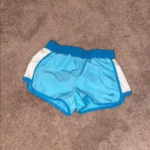 Blue and white athletic shorts